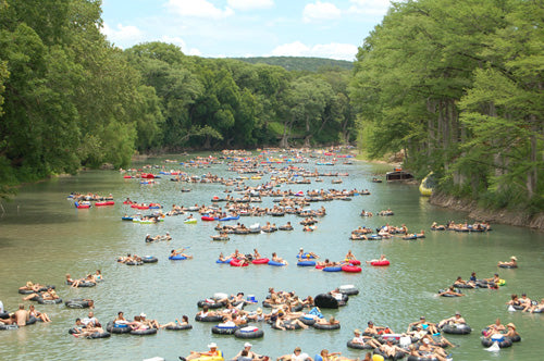 River Tube floating on the Guadalupe River in Texas. 